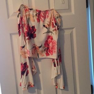 White floral crop top with bell sleeves